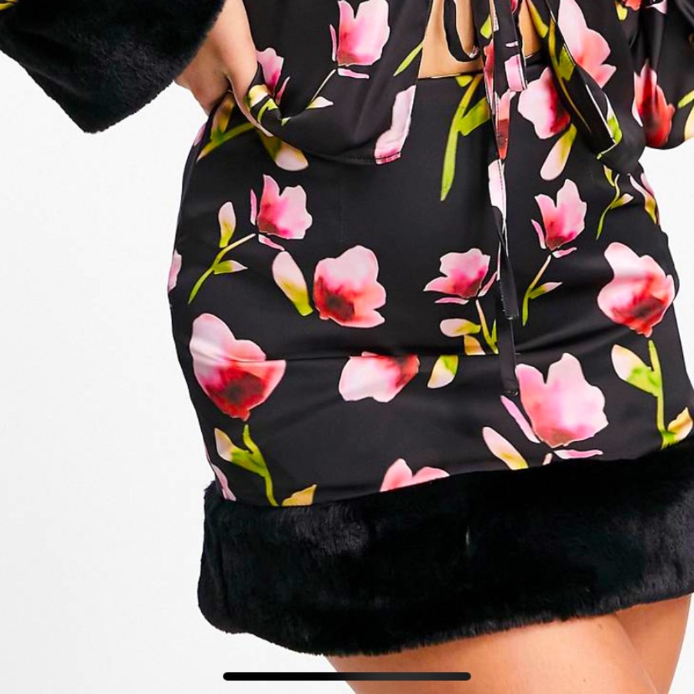 Floral Fur Trim Skirt
